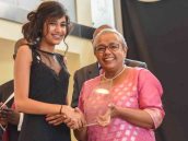 First Lady Margaret Kenyatta presents the female student of the year award to Ruhi Kamal Manek First Lady Margaret Kenyatta presents the female student of the year award to Ruhi Kamal Manek