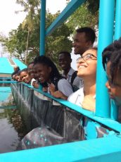 Students share a light moment during the trip