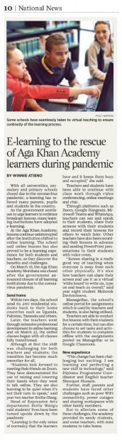 Aga Khan Academy Mombasa is mentioned in The Daily Nation for continuing studies online Aga Khan Academy Mombasa is mentioned in The Daily Nation for continuing studies online