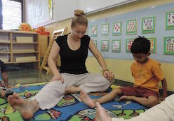 Samantha Caras teaching yoga at AKA Hyderabad