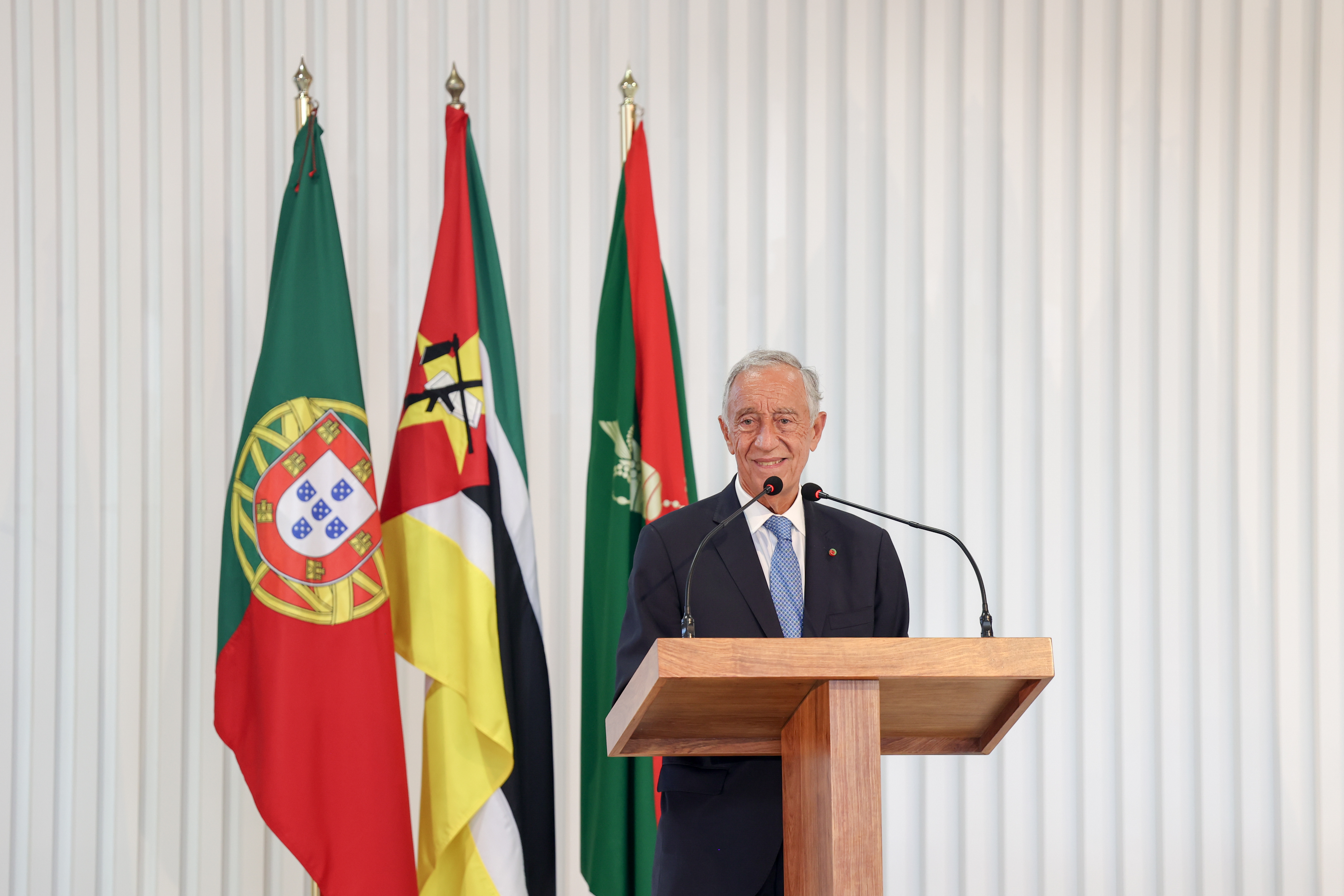 Portugal's President Marcelo Rebelo de Sousa speaking at the inauguration ceremony of the Aga Khan Academy Maputo on 19 March 2022.