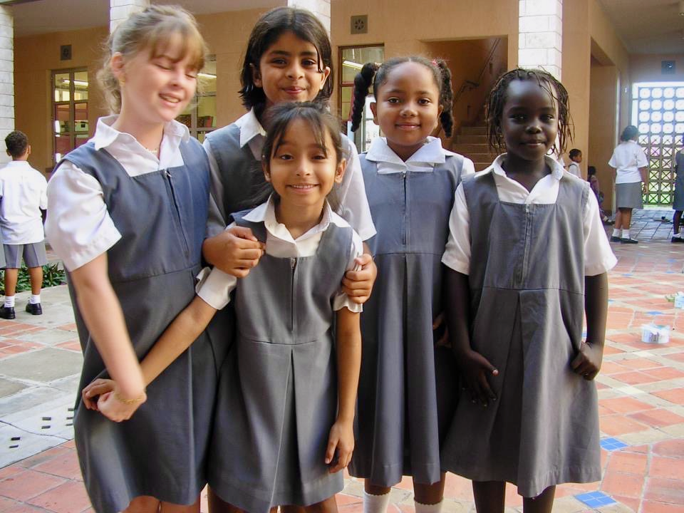 Amreen, front, with her classmates in Junior School at AKA Mombasa.