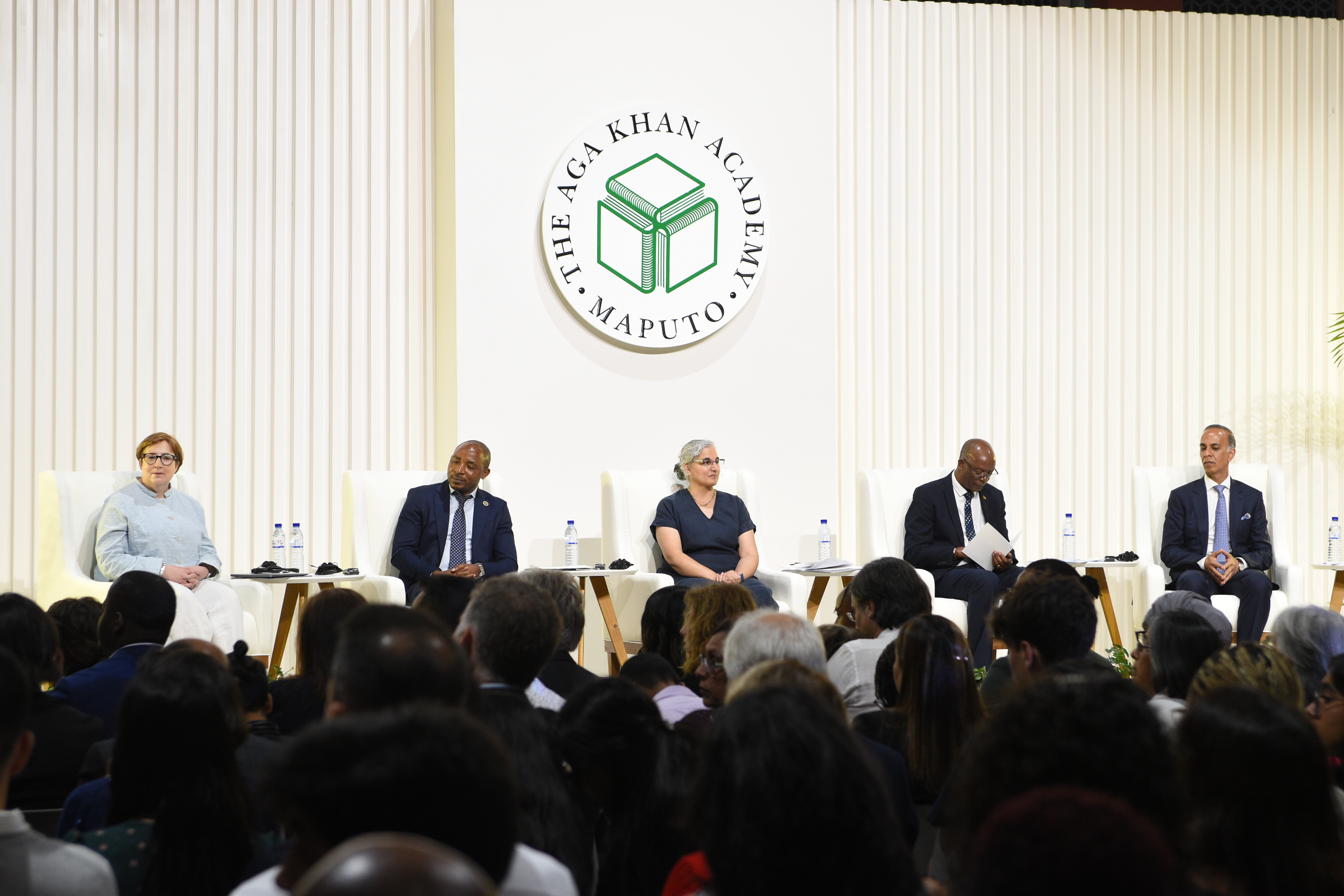 Speakers at the Academy’s graduation ceremony included (left to right), Academic Development Manager of the Aga Khan Schools Alexandra Holland; Senior School Principal Emmanuel Niyibizi; Head of Academy Andrea Spinner; Permanent Secretary for the Ministry