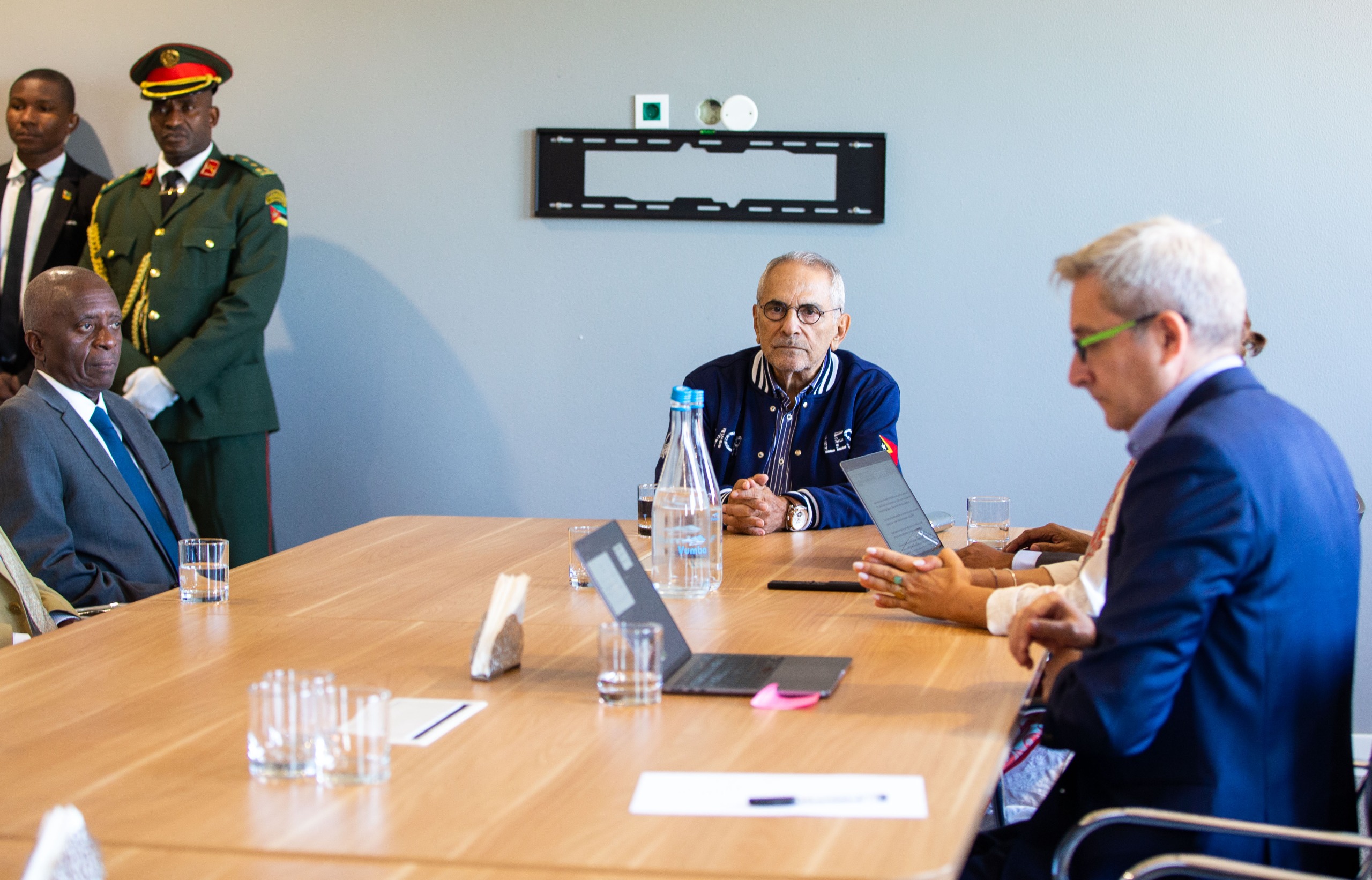 H.E. President José Ramos-Horta sitting at a table for a presentation.