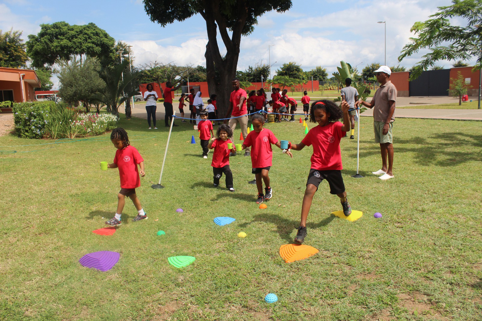 Students engaging in the obstacle course