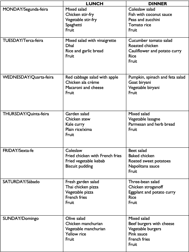 AKA Maputo sample menu