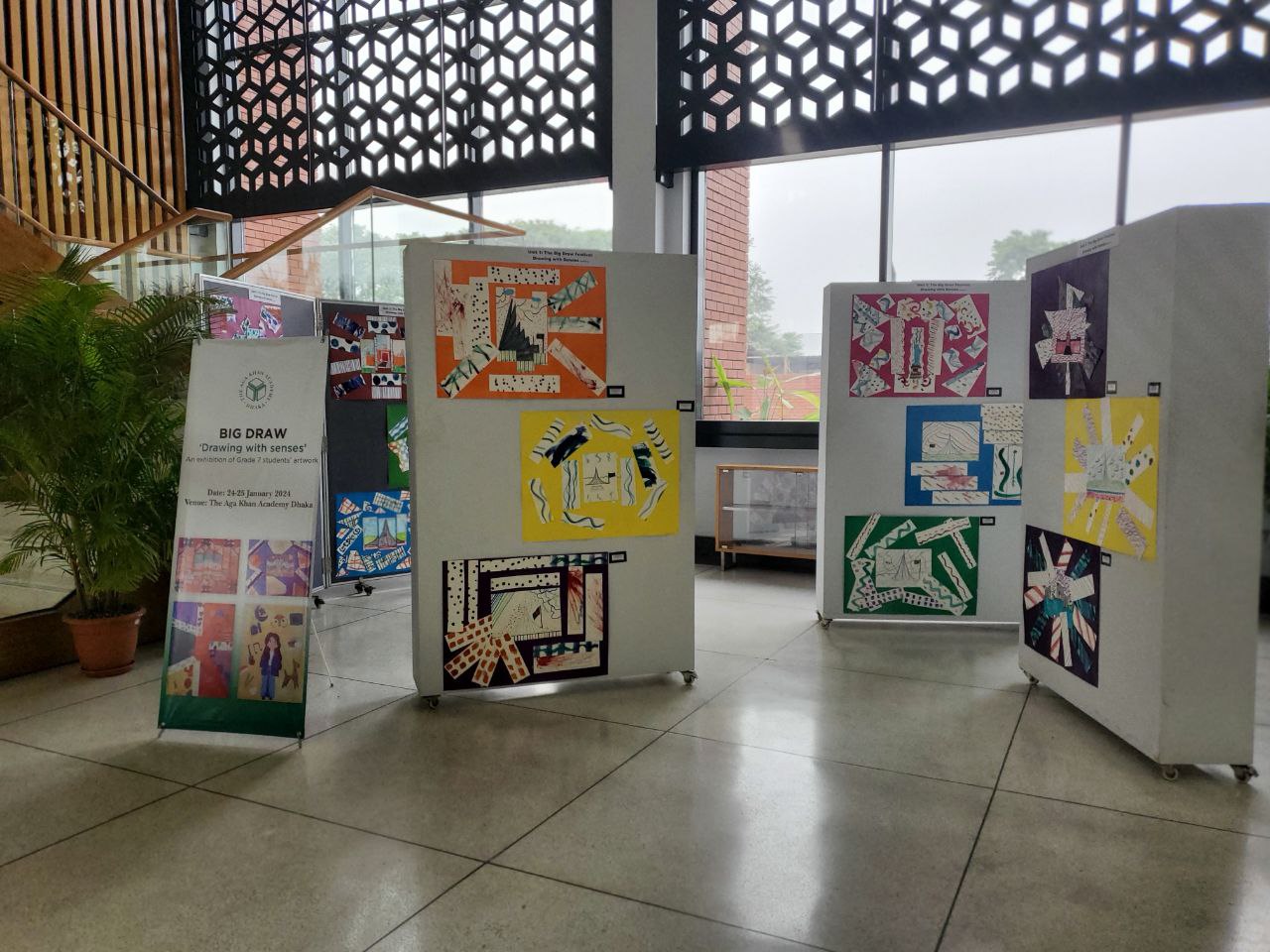 Grade 7 students' art works at the Big Draw Festival 2024