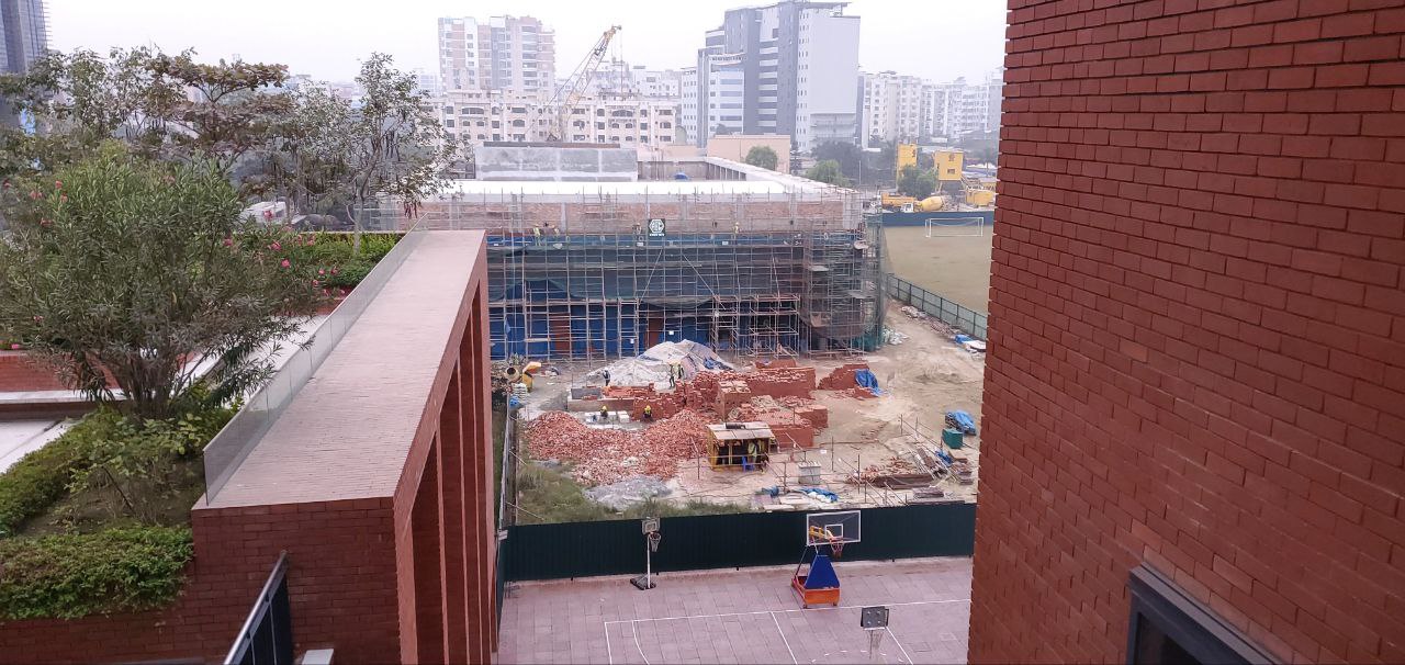 A visual of the under construction commons from the Academy. 