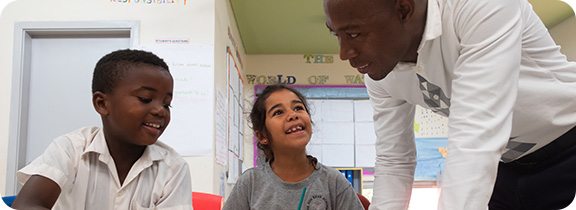 Teacher talking to students