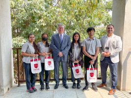 Dr Craig, second to left, and Moustafa Ezz, far right, with recipients of the scholarship