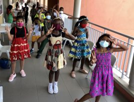 AKA Maputo JS students in capulana outfits to commemorate their celebration of Marrabenta