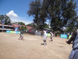 AKA Mombasa Boys Captain and Point Guard Salim Abdallah shows of his stunning dribbling skills at the National Games (Photo by Coach Eugene Auka)