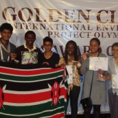 Aga Khan Academy students at the Golden Climate Science Fair awards ceremony. (from left) Mr. Godfrey Kokeyo, Yasin Ghani (10), Maxwin Omondi (DP1), Shivam Vyas (DP1), Cindy Makau (10), Magdalena Gakuo (10), Karishma Bhagani (DP1) and Mrs. Alice Ndungu.