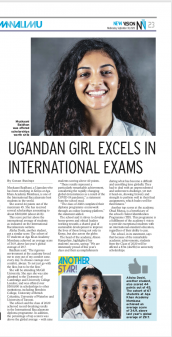 Class of 2020 students at the Aga Khan Academy Mombasa; Muskaan Baidhani, Alisha Doshi and Ohad Mutua are featured in Uganda's newspaper 'New Vision' for their outstanding achievements in IB exams.